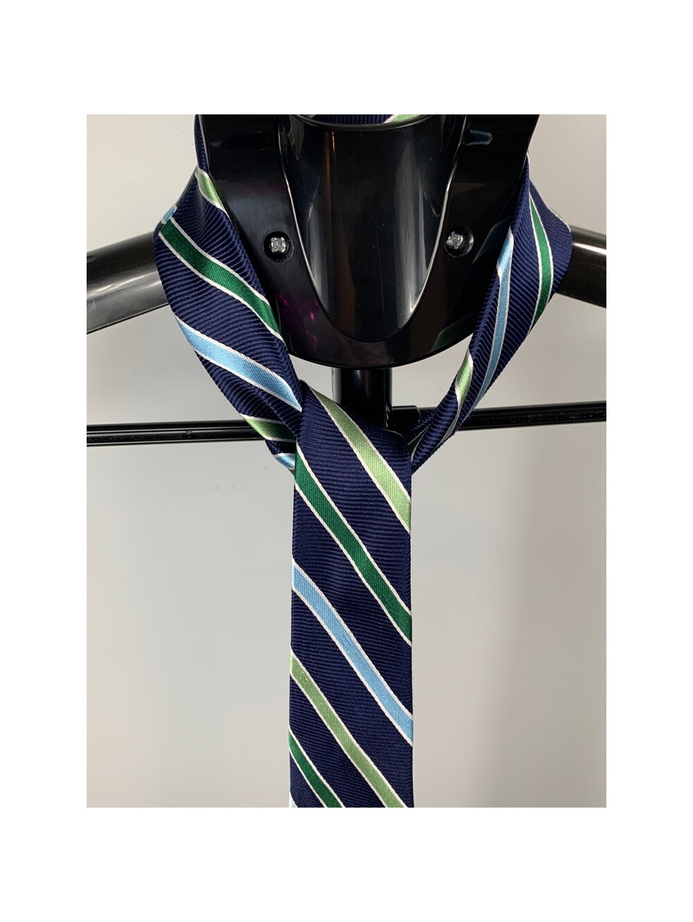 Chaps Ralph Lauren Men's Navy & Green Striped Tie - Picture 2 of 3